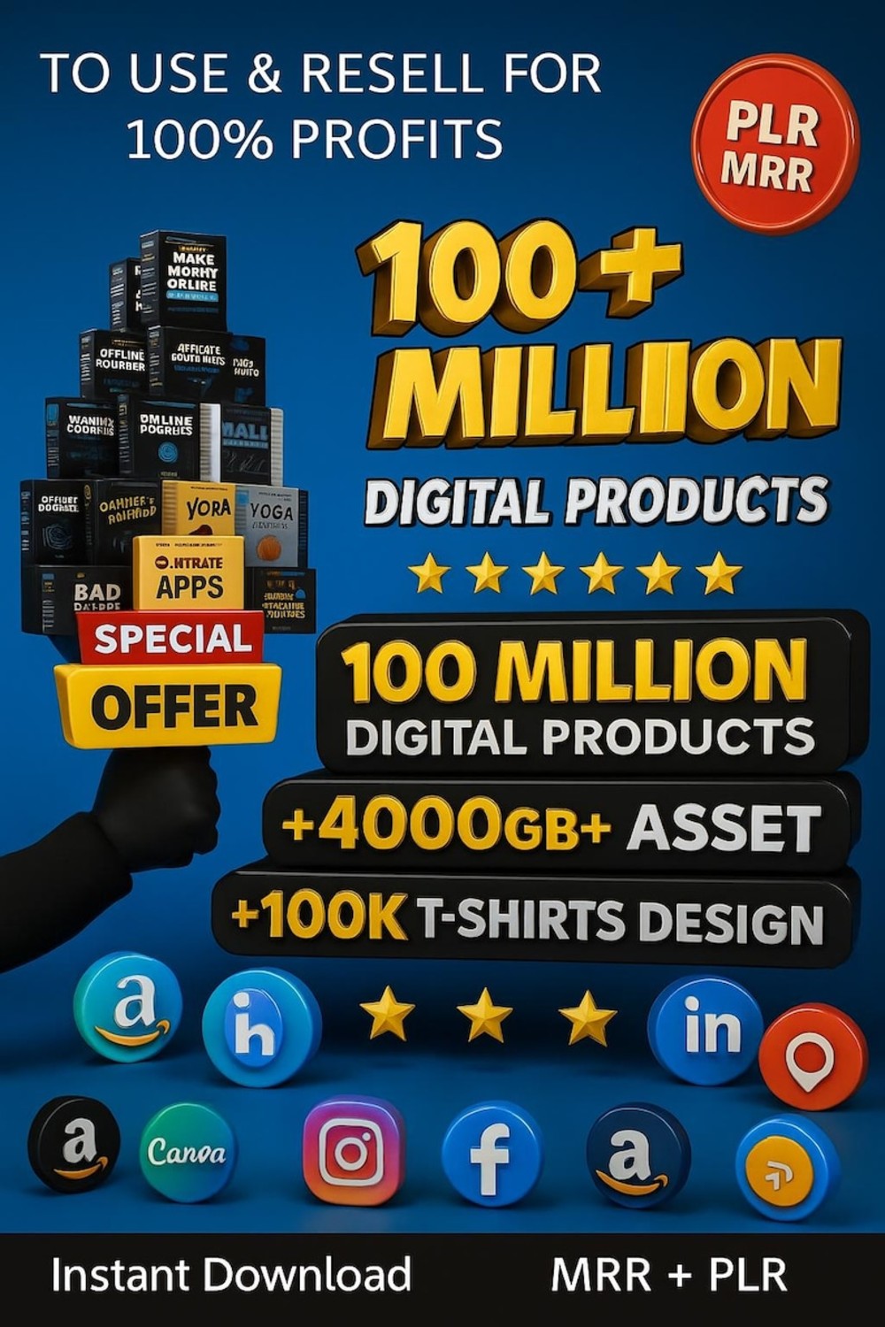 100 Million+ Digital Products Bundle | Passive Income | PLR|MRR |Resell Rebrand and Keep 100% Profits pinterest preview image.