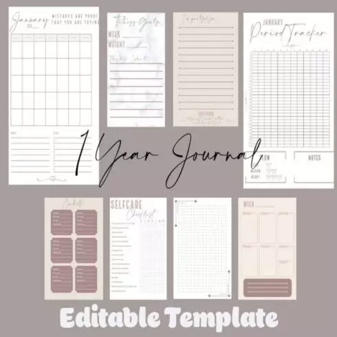 Editable Self-Care Journal| Digital Download| Self Care Planner| Wellness Journal| Mental Health Care Journal| Canva Planner Templates cover image.