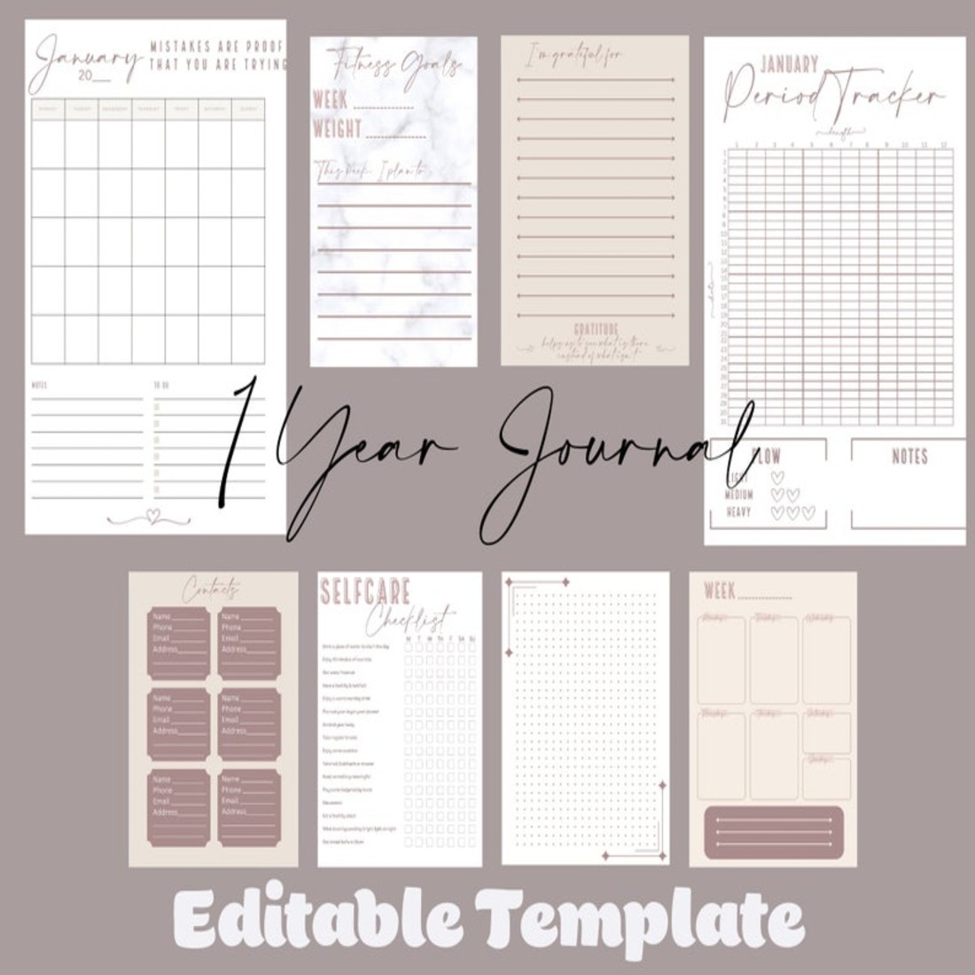 Editable Self-Care Journal| Digital Download| Self Care Planner| Wellness Journal| Mental Health Care Journal| Canva Planner Templates cover image.