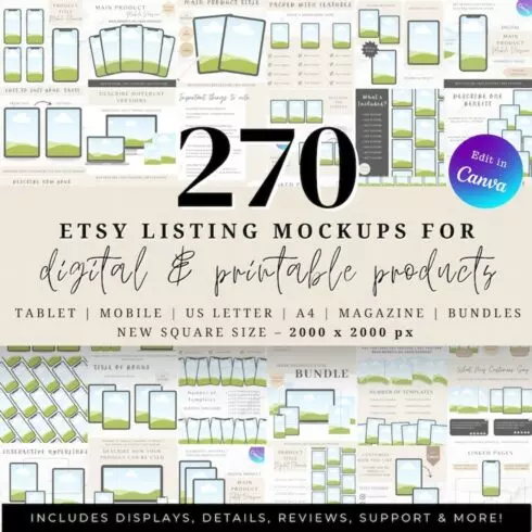 Etsy Listing Mockup Templates Bundle – Digital Product Listing Images & Print A4 / US Letter Mockups, Sell on Etsy cover image.