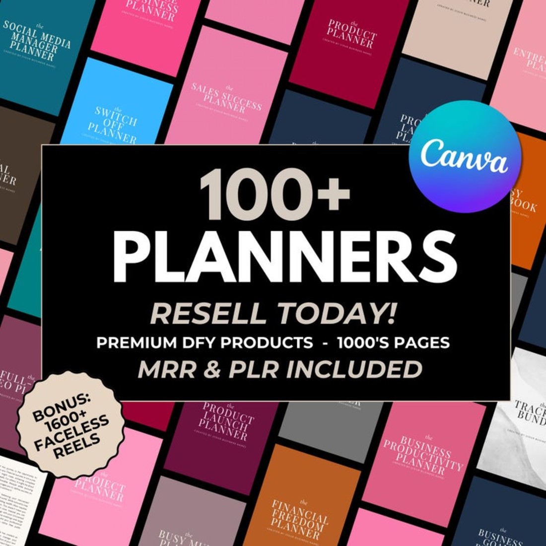 100+ Planners Bundle MRR // master resell rights, resell digital product, sell on etsy, PLR planner, DFY planner preview image.