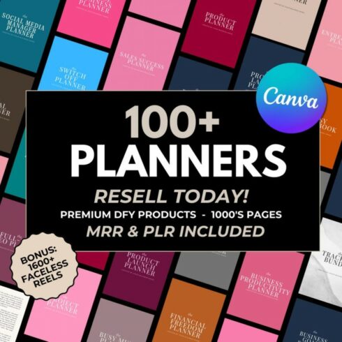 100+ Planners Bundle MRR // master resell rights, resell digital product, sell on etsy, PLR planner, DFY planner cover image.