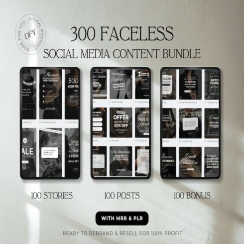 Social Media Content Bundle, Instagram Post Stories Carousels, MRR Digital Products, Canva Instagram Templates Digital cover image.