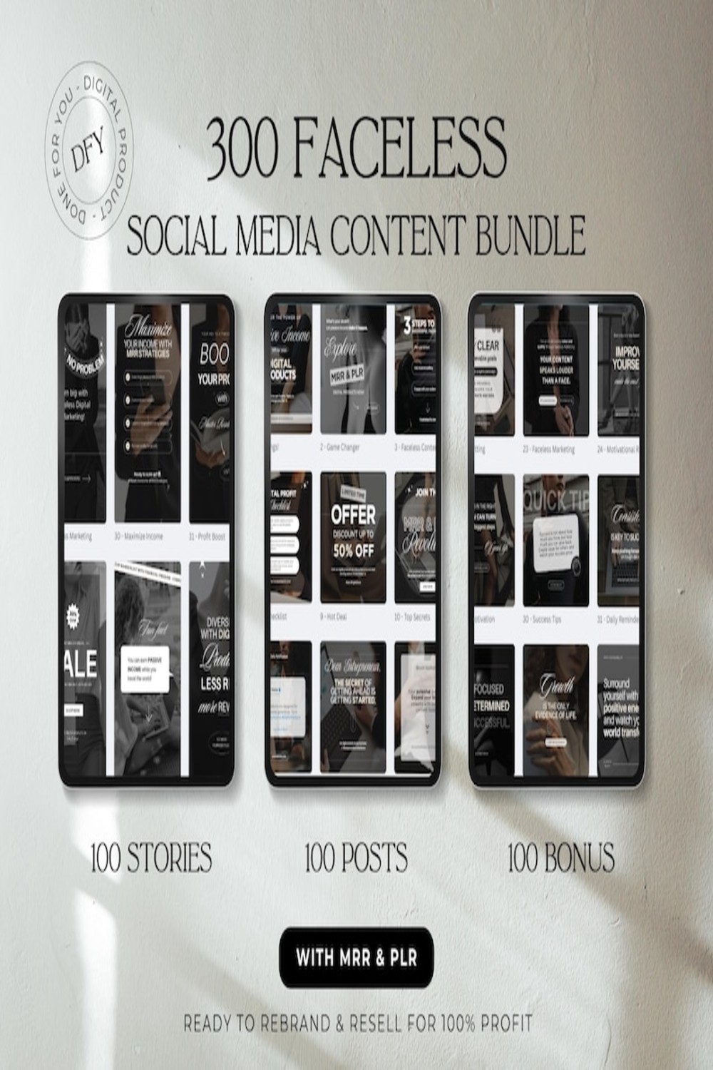 Social Media Content Bundle, Instagram Post Stories Carousels, MRR Digital Products, Canva Instagram Templates Digital pinterest preview image.