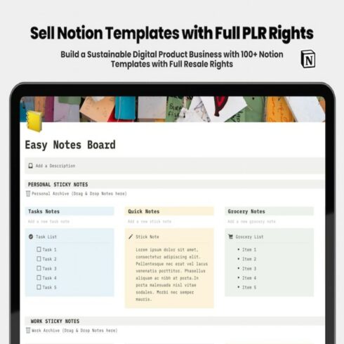 Notion Templates with Full PLR Rights+Resellable, Editable Digital Product for Entrepreneurs Digital cover image.