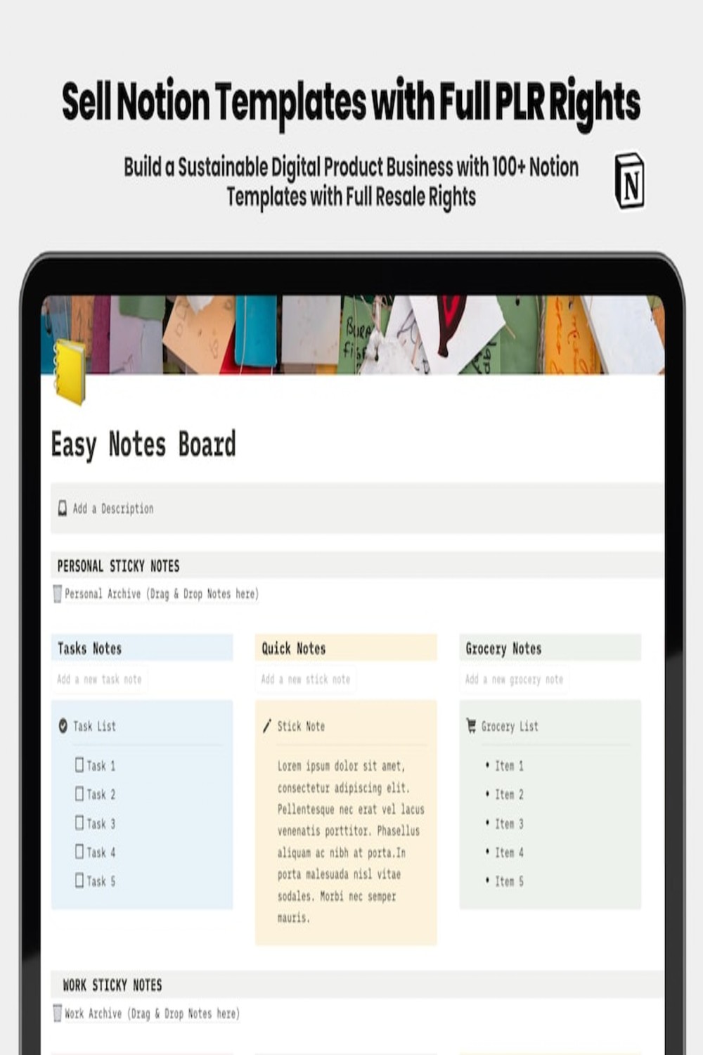 Notion Templates with Full PLR Rights+Resellable, Editable Digital Product for Entrepreneurs Digital pinterest preview image.