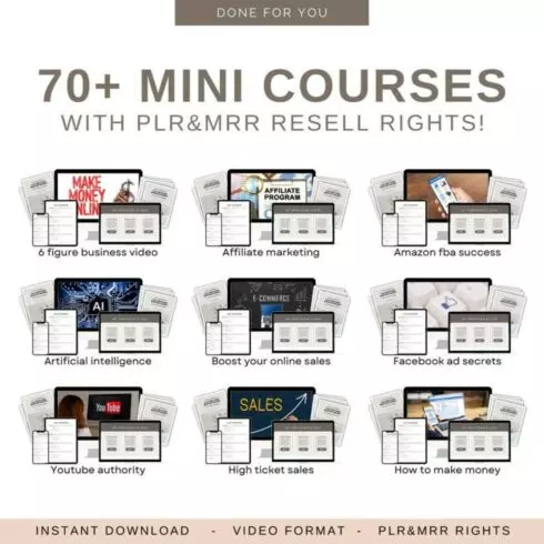 70 Mini Courses Bundle with Resell Rights, Online Digital Business,Digital Product Make Money Online Video Courses cover image.