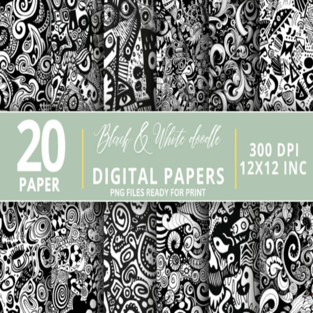 Black & White Doodle Digital Paper Bundle - MasterBundles