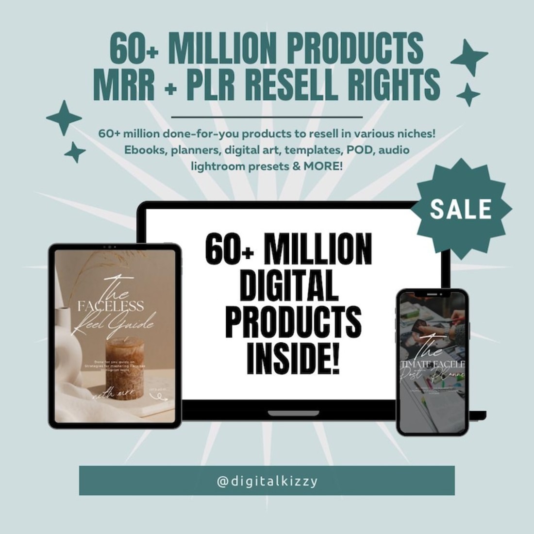 60+ Million Resell Digital Products Bundle Ideal for Passive Income, Master Resell Rights (MRR) (PLR) Digital preview image.