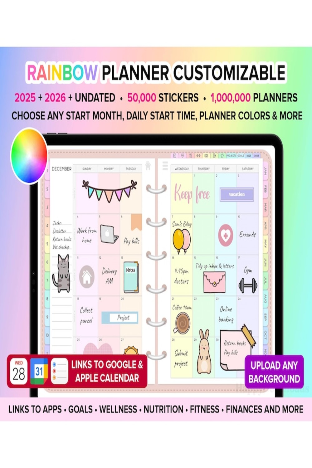Digital Planner 2025 2026 Undated Goodnotes Planner iPad Planner Daily Weekly Planner Digital Journal ADHD Planner Goodnotes Template Digital Product pinterest preview image.