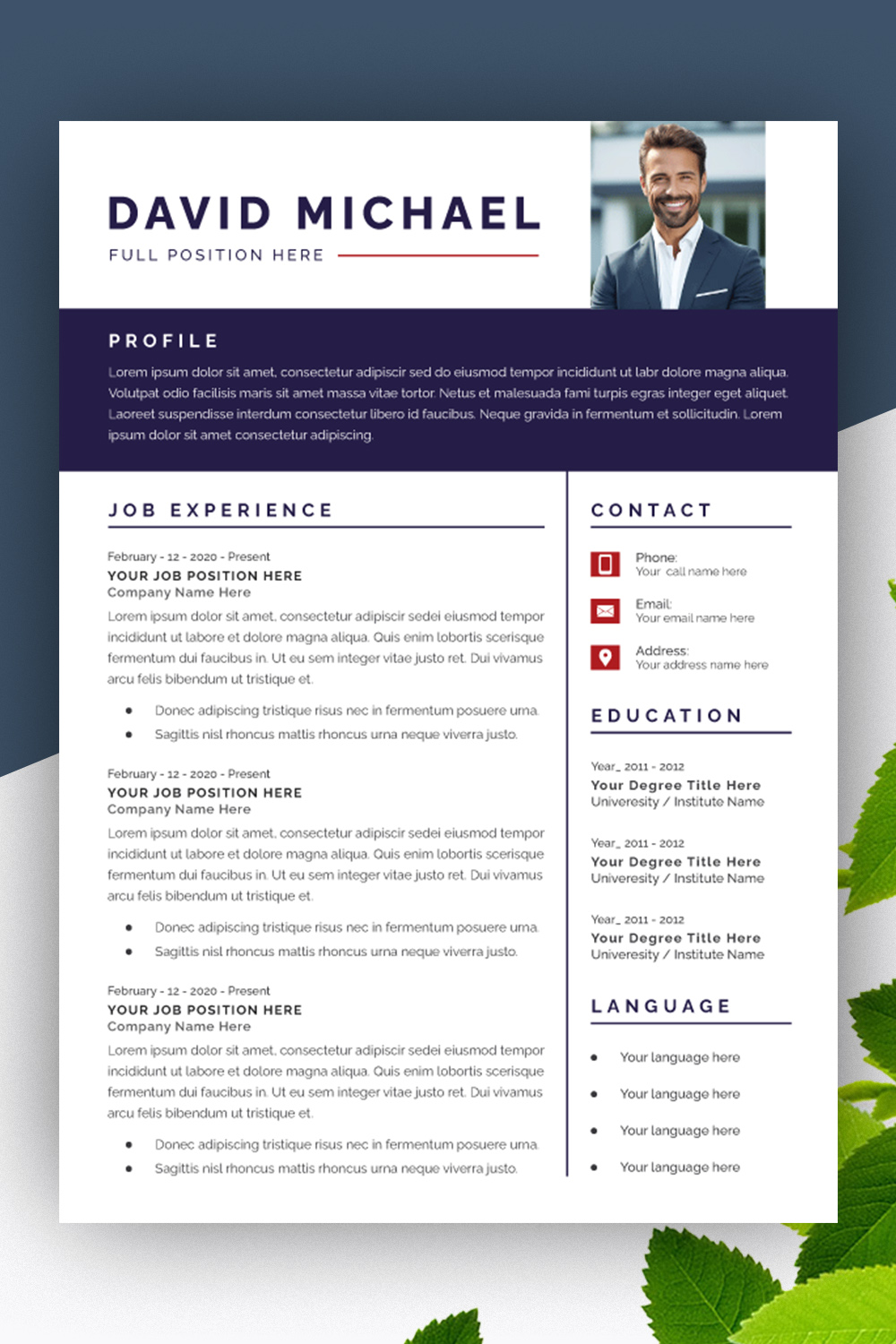 Resume and Cover Letter Layout with Blue pinterest preview image.