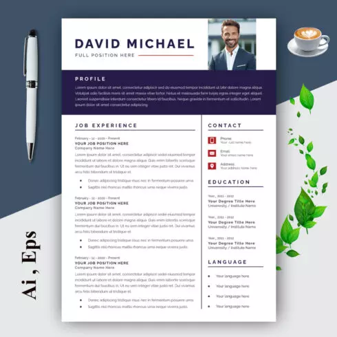 Resume and Cover Letter Layout with Blue cover image.