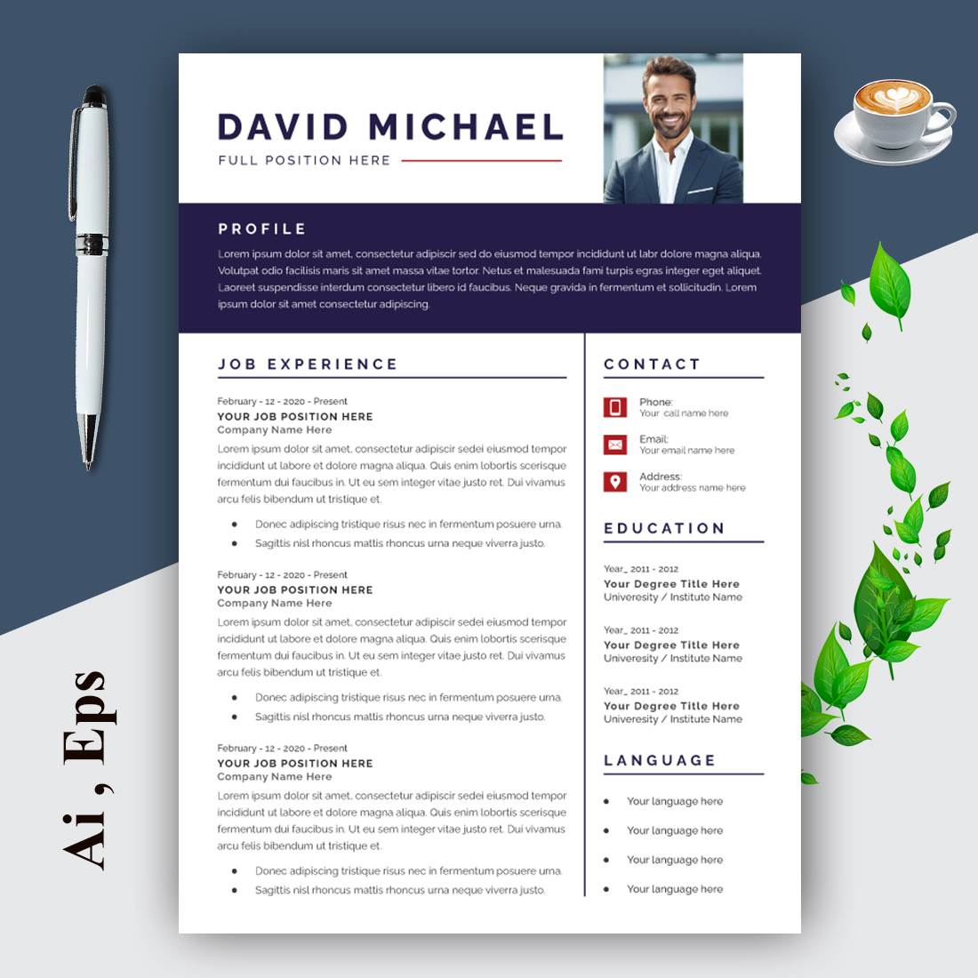 Resume and Cover Letter Layout with Blue cover image.