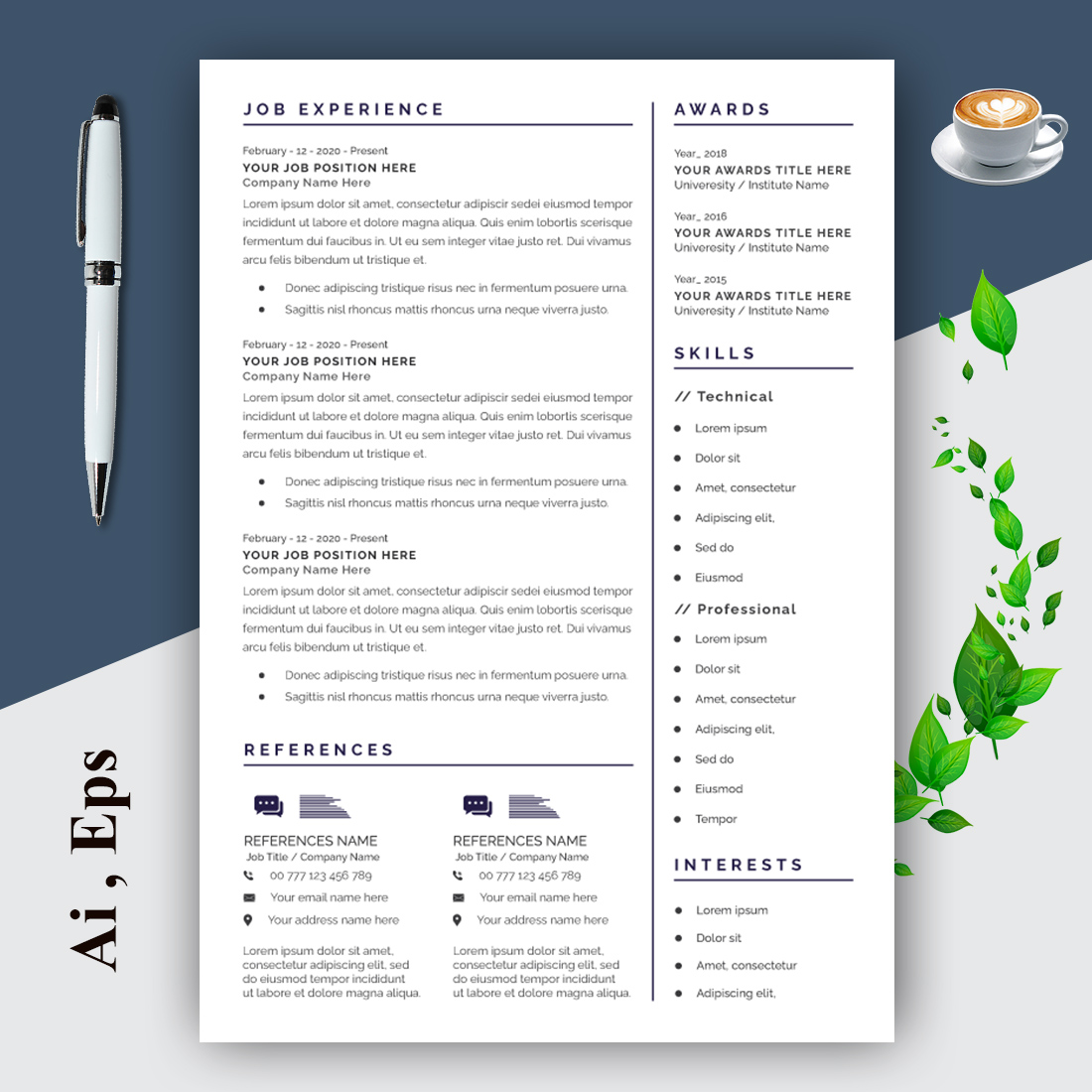 Resume and Cover Letter Layout with Blue preview image.