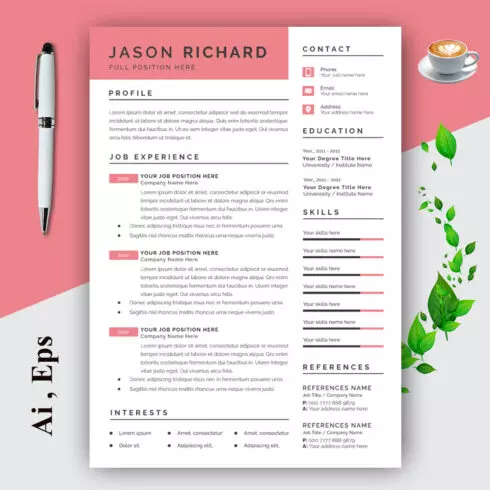 Resume Layout with Coral Accents cover image.