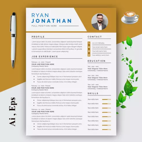 Resume Layout with Gold Accents cover image.