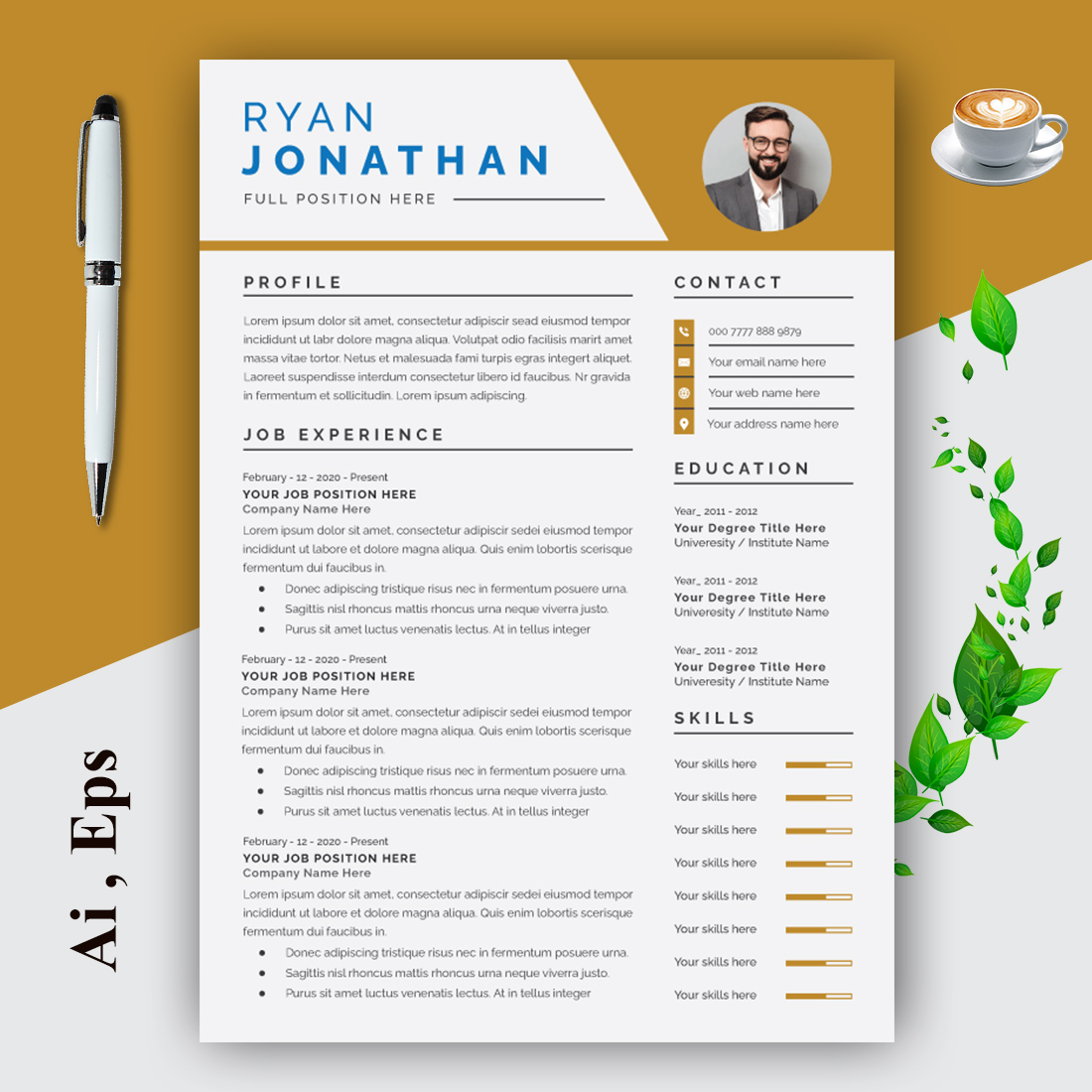 Resume Layout with Gold Accents cover image.
