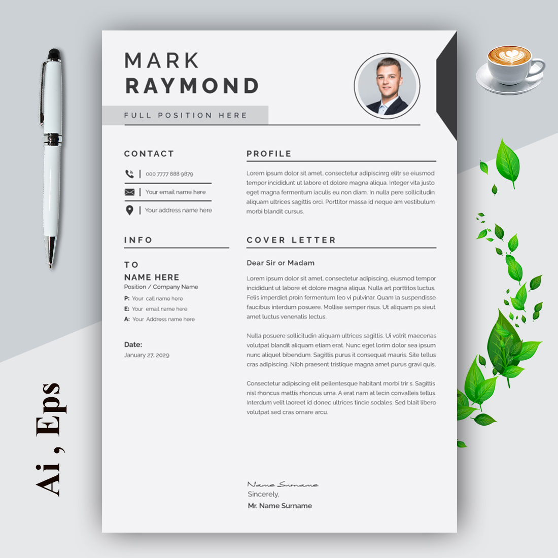 Clean and Professional Resume Layout preview image.