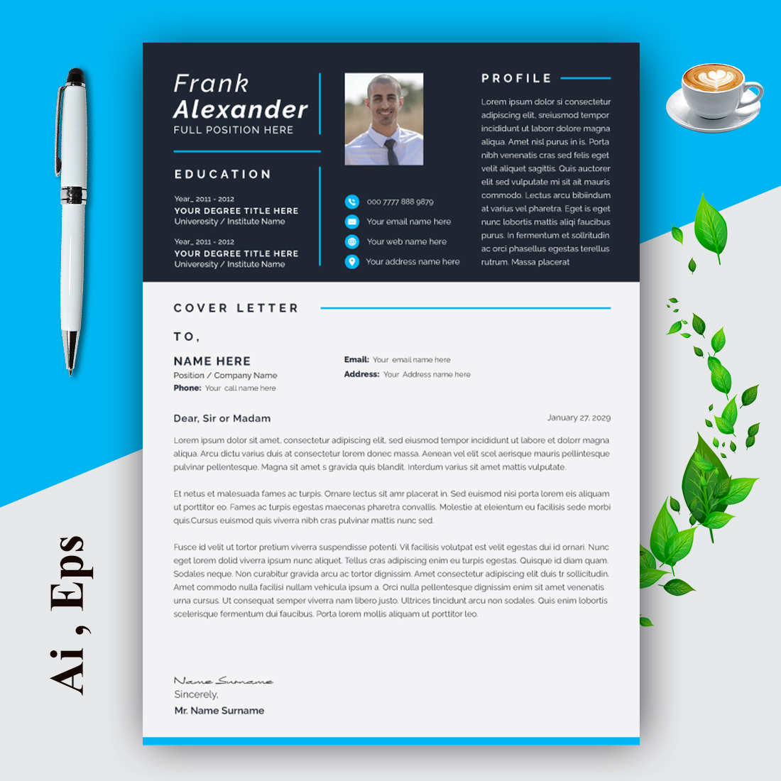 Modern Resume Template Cover Letter Page Set preview image.