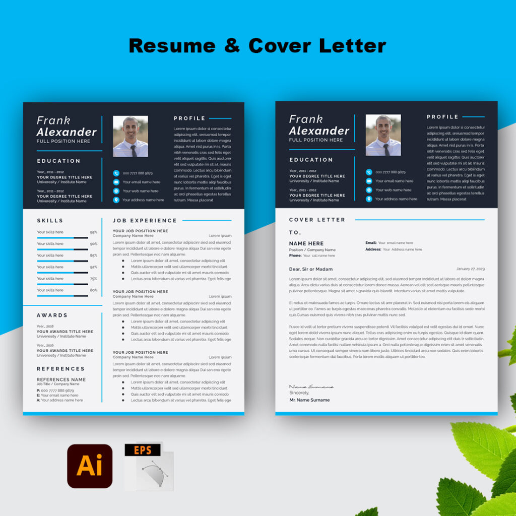 Modern Resume Template Cover Letter Page Set - MasterBundles