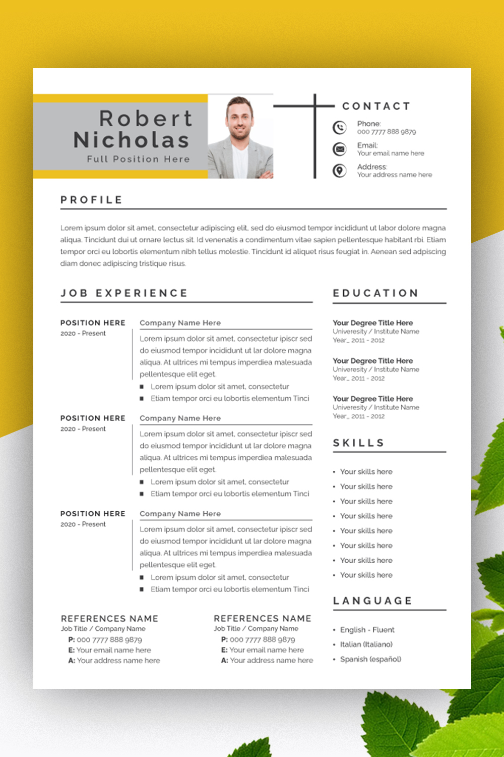 Creative Resume Layout pinterest preview image.