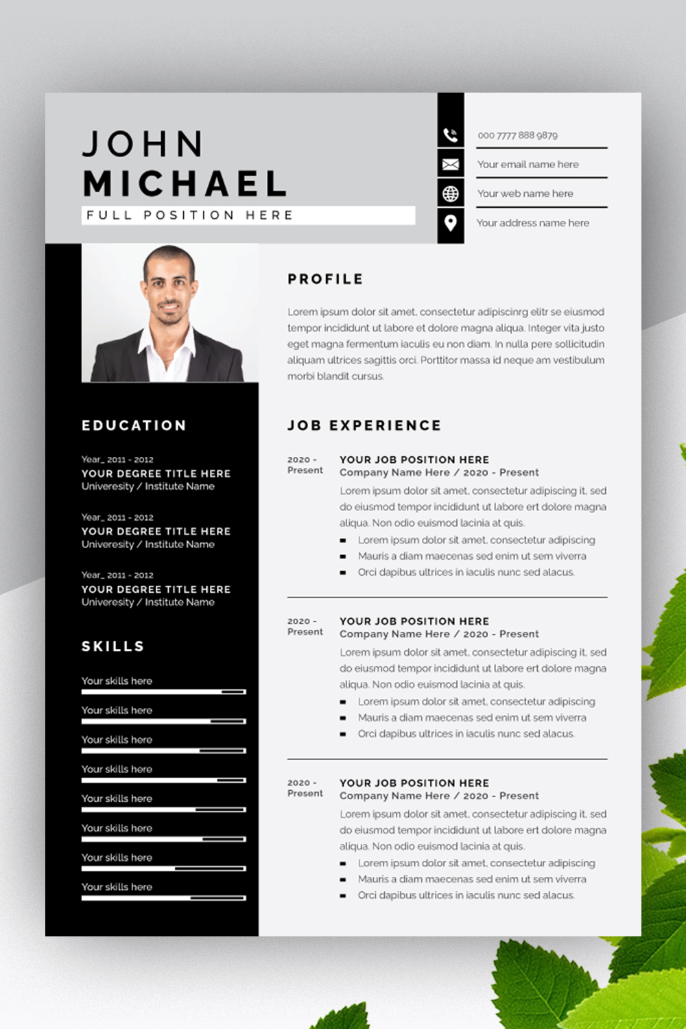 Resume and Cover Letter Black Layout Set pinterest preview image.