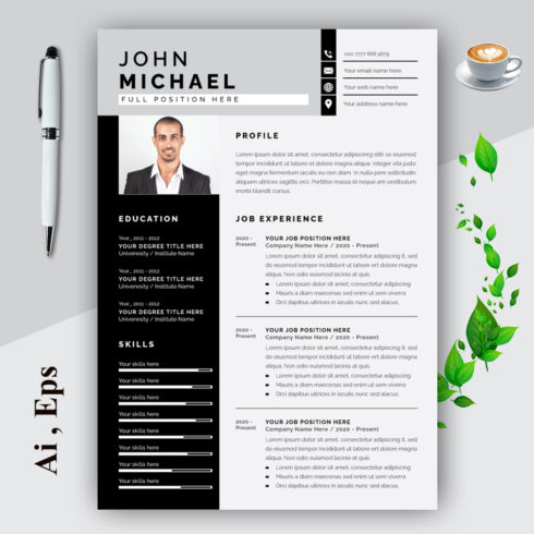 Resume and Cover Letter Black Layout Set cover image.