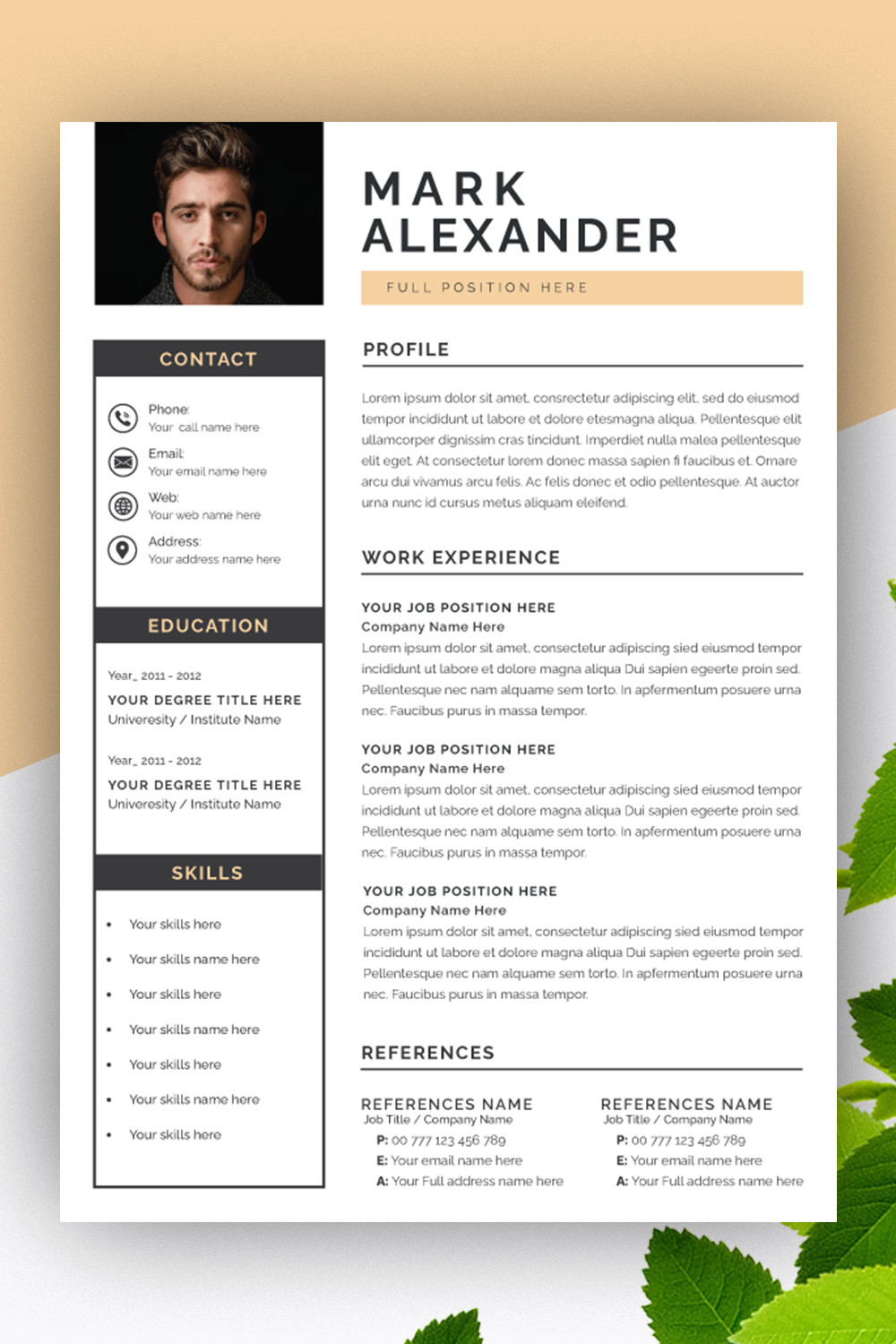 Creative Resume Layout pinterest preview image.