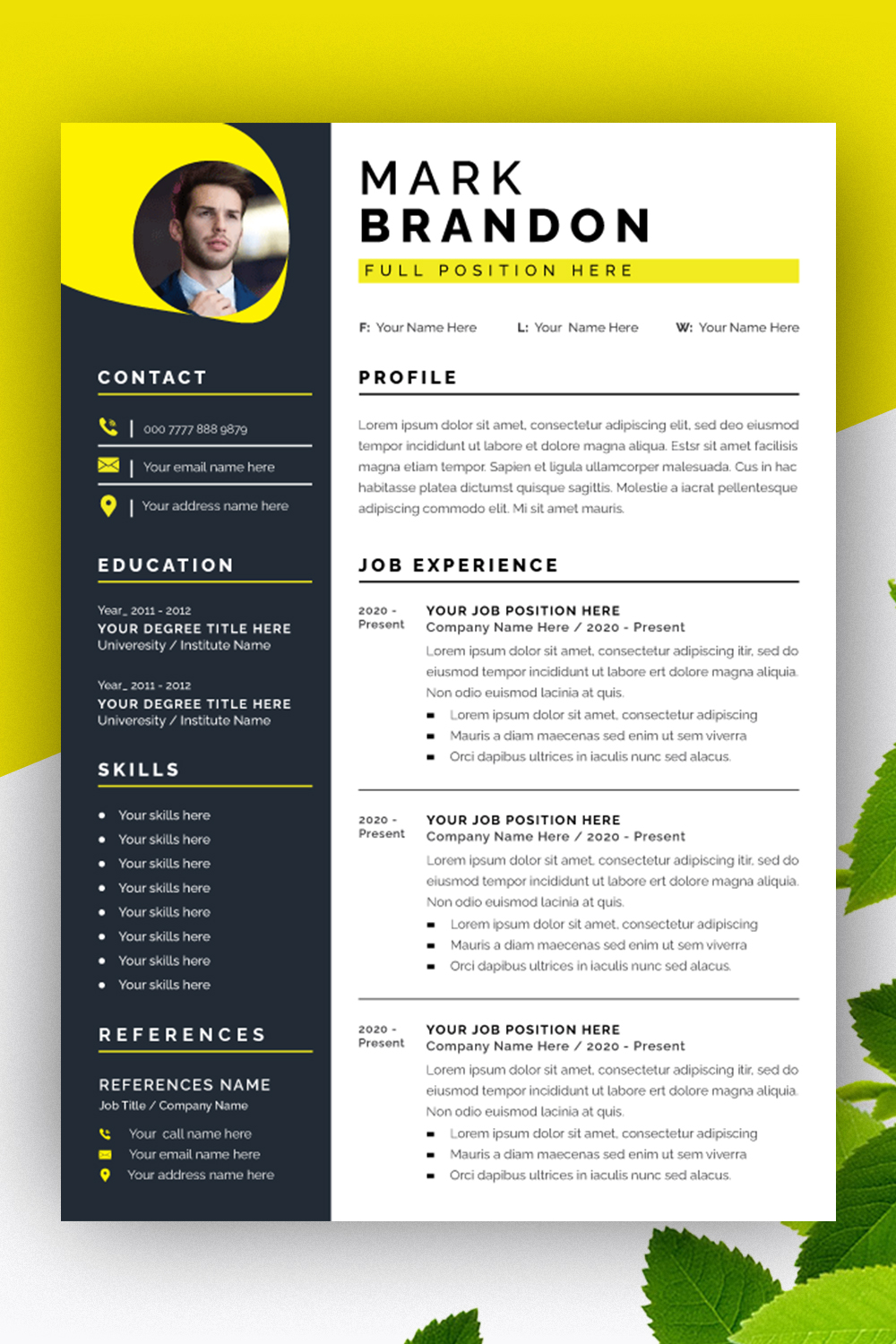 Resume Layout Set with Black and Yellow pinterest preview image.