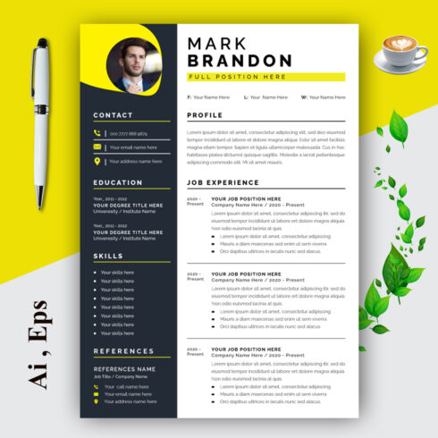 Resume Layout Set with Black and Yellow cover image.