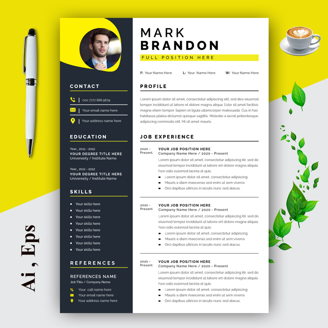 Resume Layout Set with Black and Yellow cover image.