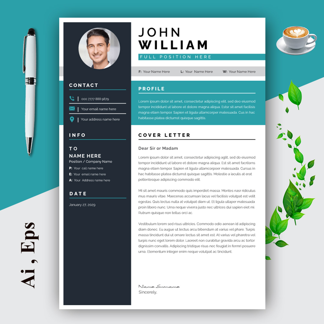 Resume Layout Set with Hex Accents preview image.