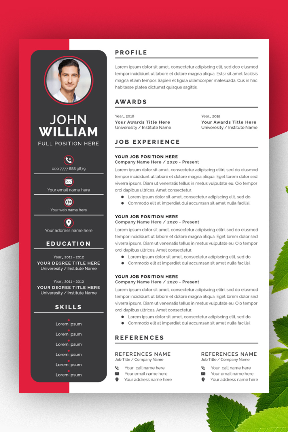 Clean Resume Layout with Cover Letter pinterest preview image.