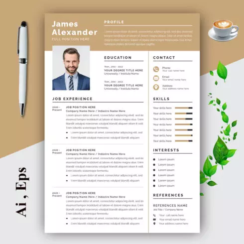 Resume Layout with Gold Header cover image.