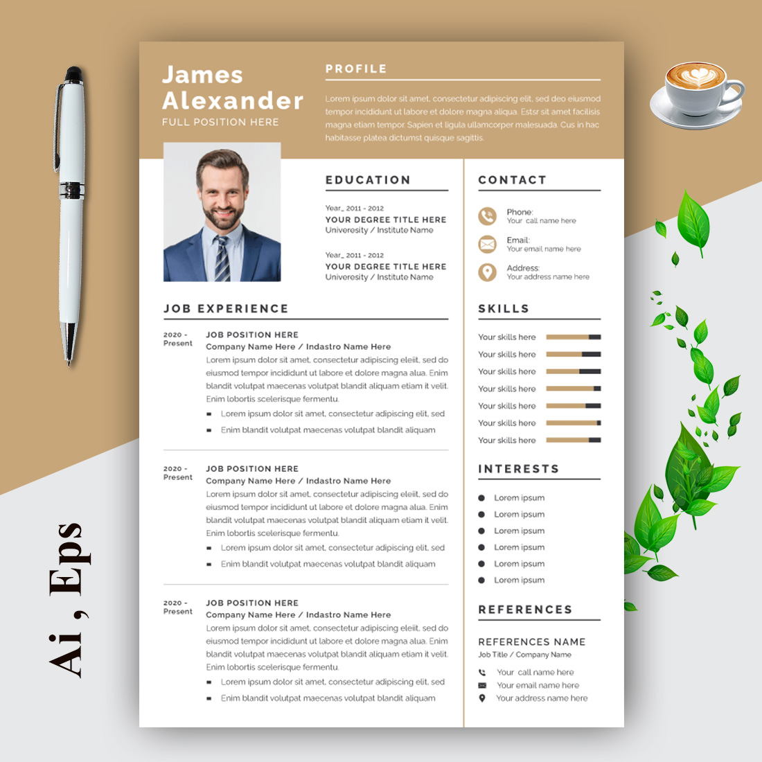 Resume Layout with Gold Header cover image.