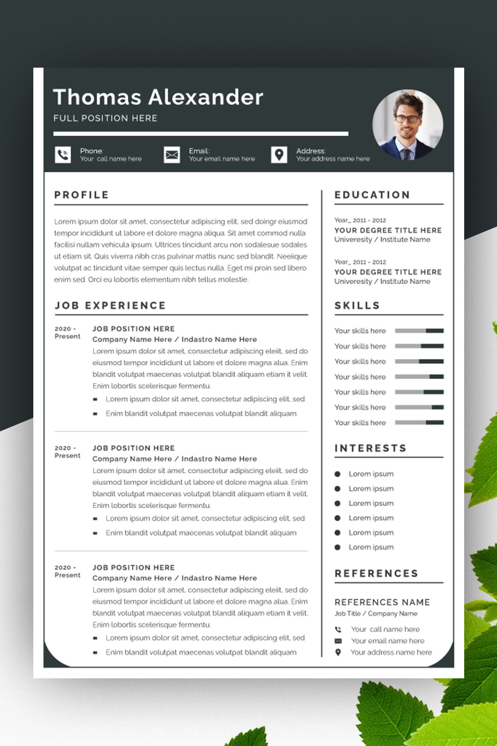 Black Minimal Resume Layout Kit pinterest preview image.