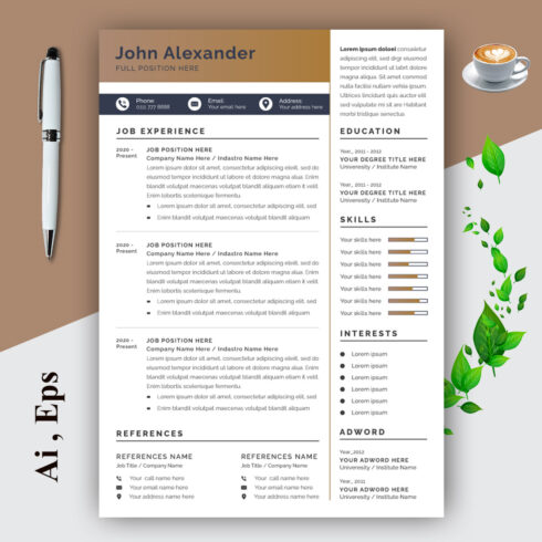 Resume Layout with Gold Accents cover image.