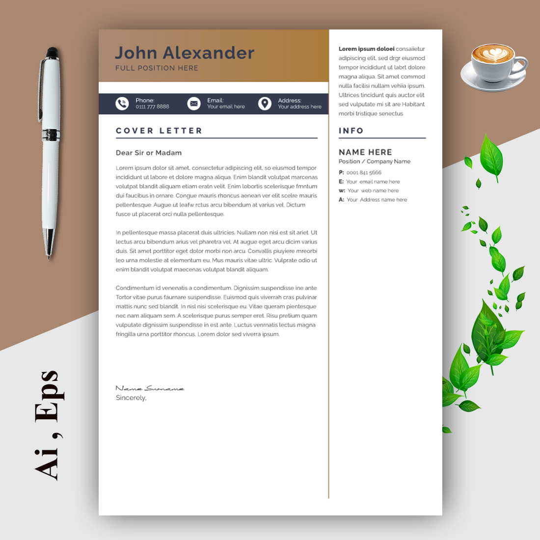 Resume Layout with Gold Accents preview image.