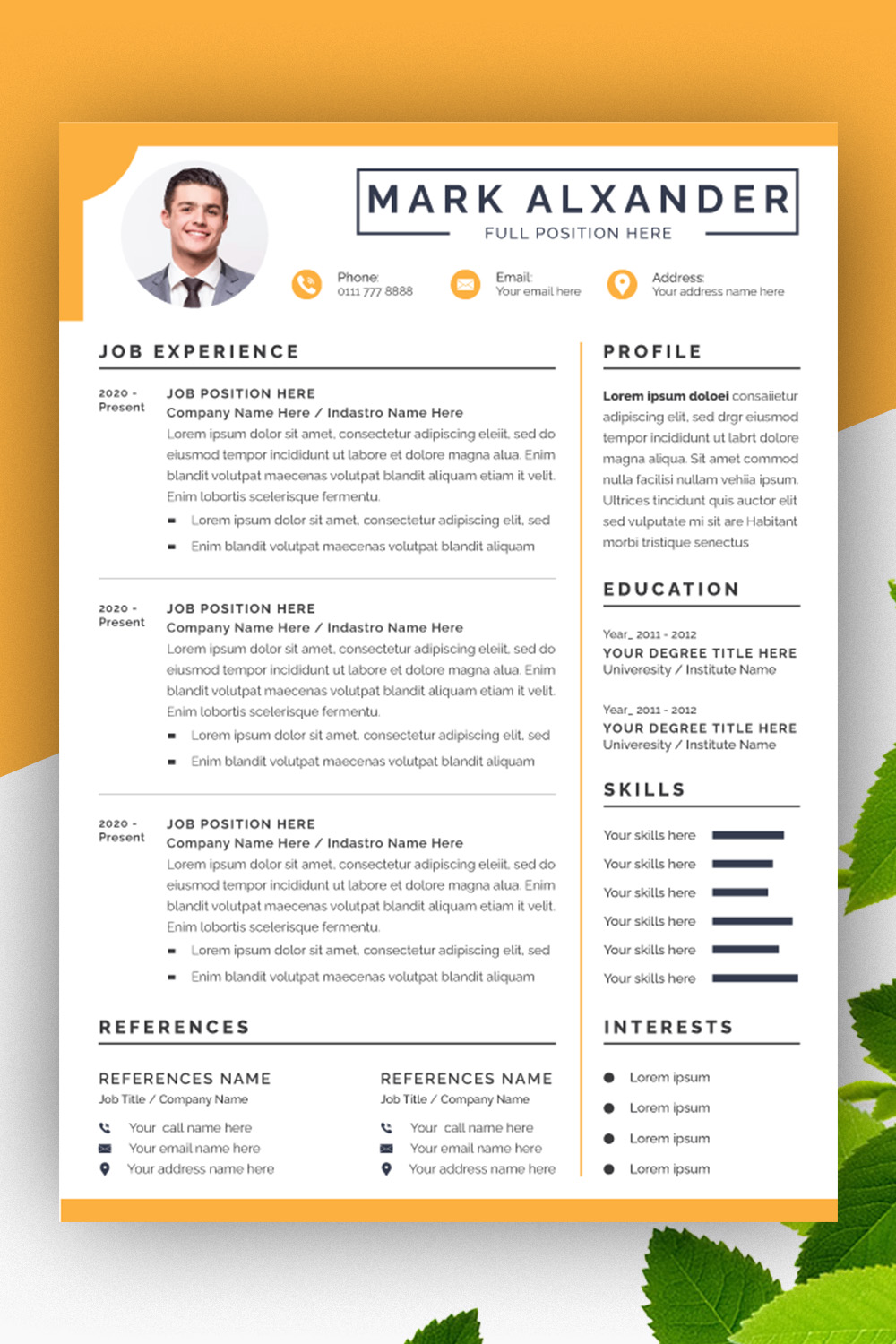 Modern Resume Layout Kit pinterest preview image.