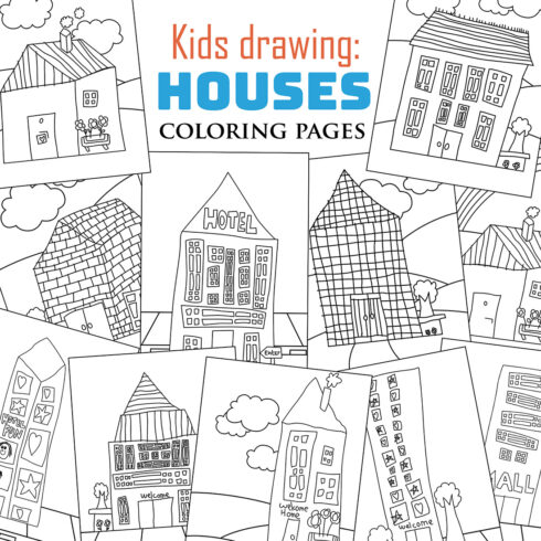 Cute Kids Drawing Abstract Building City House Hotel Mall Apartment With Creative and Imagination Art Cartoon Coloring Activity for School Homework cover image.