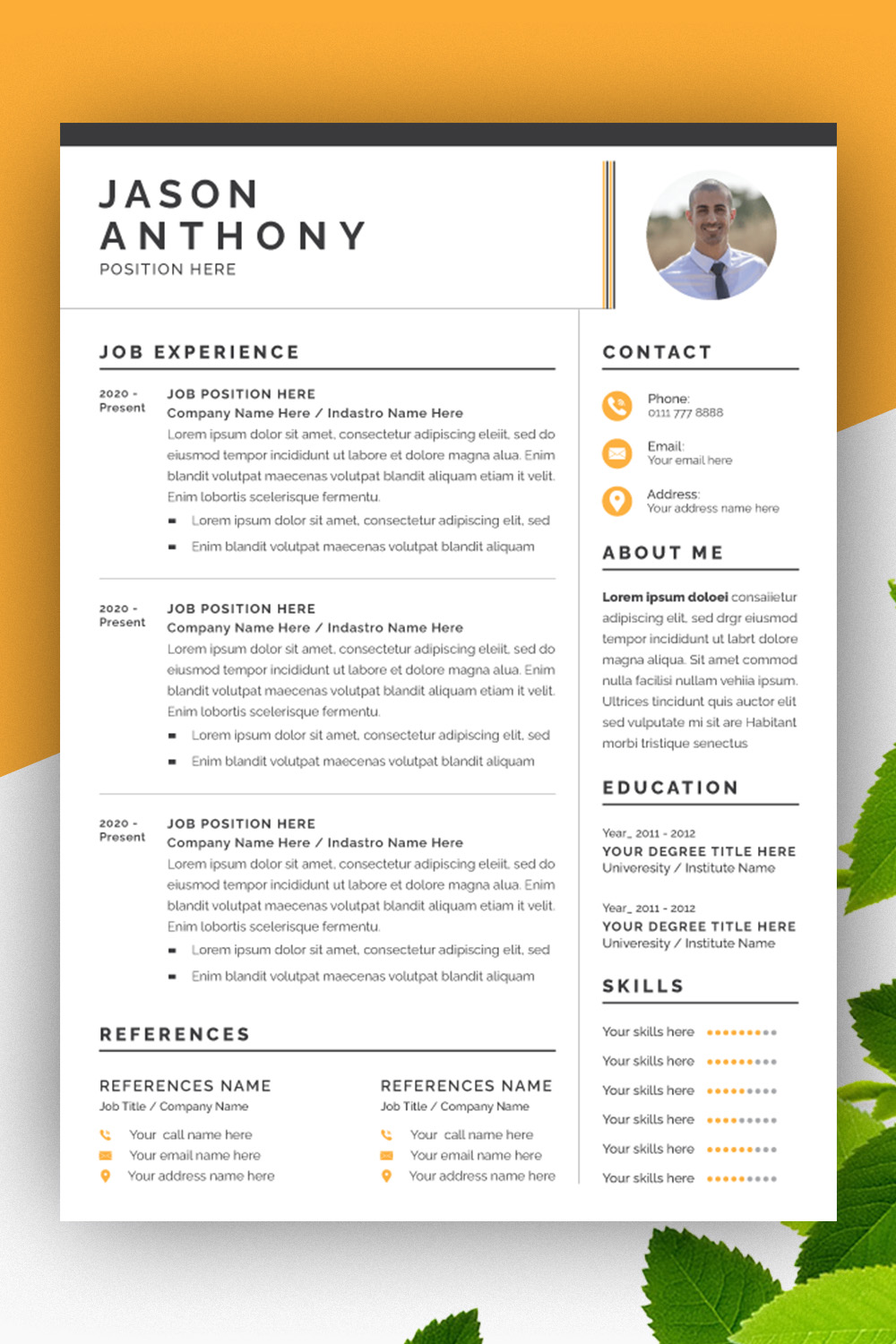 Resume Layout Set with Black and Gold Elements pinterest preview image.