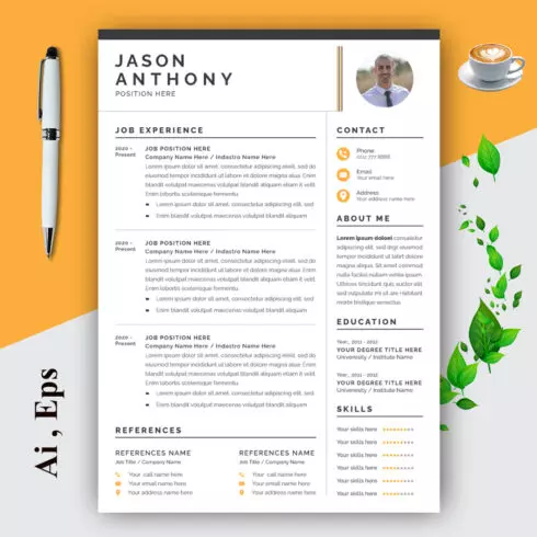 Resume Layout Set with Black and Gold Elements cover image.