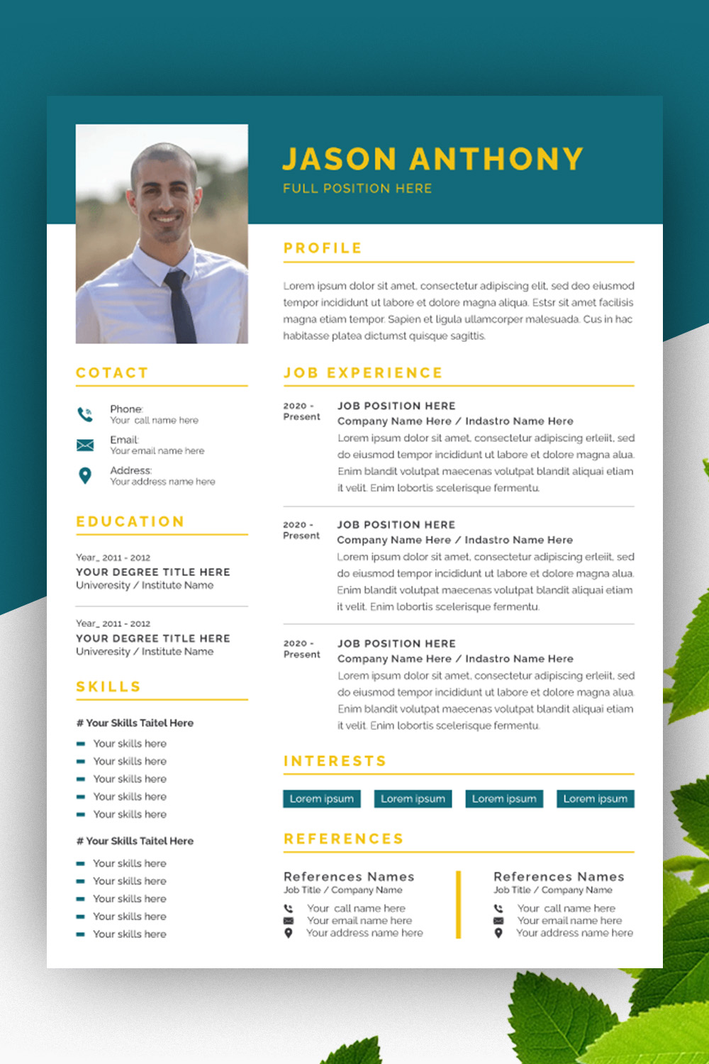 Resume Layout with Border pinterest preview image.