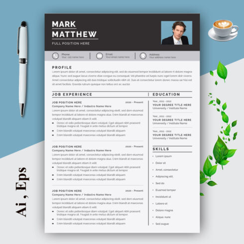 Black and White Resume Layout with Cover Letter cover image.