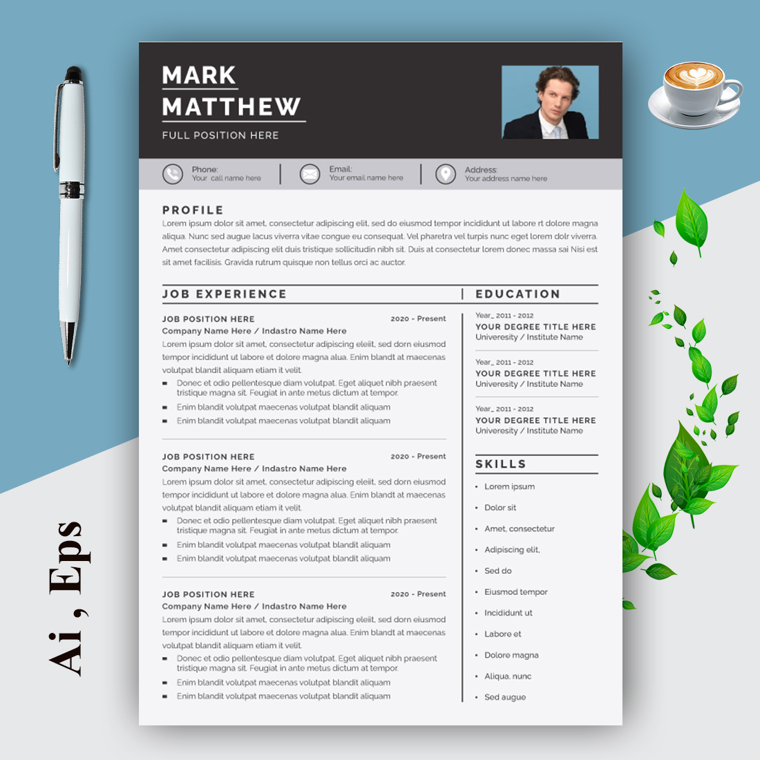 Black and White Resume Layout with Cover Letter cover image.