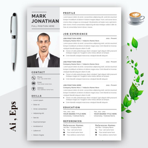 Resume Layout with Black and Gray Sidebar cover image.