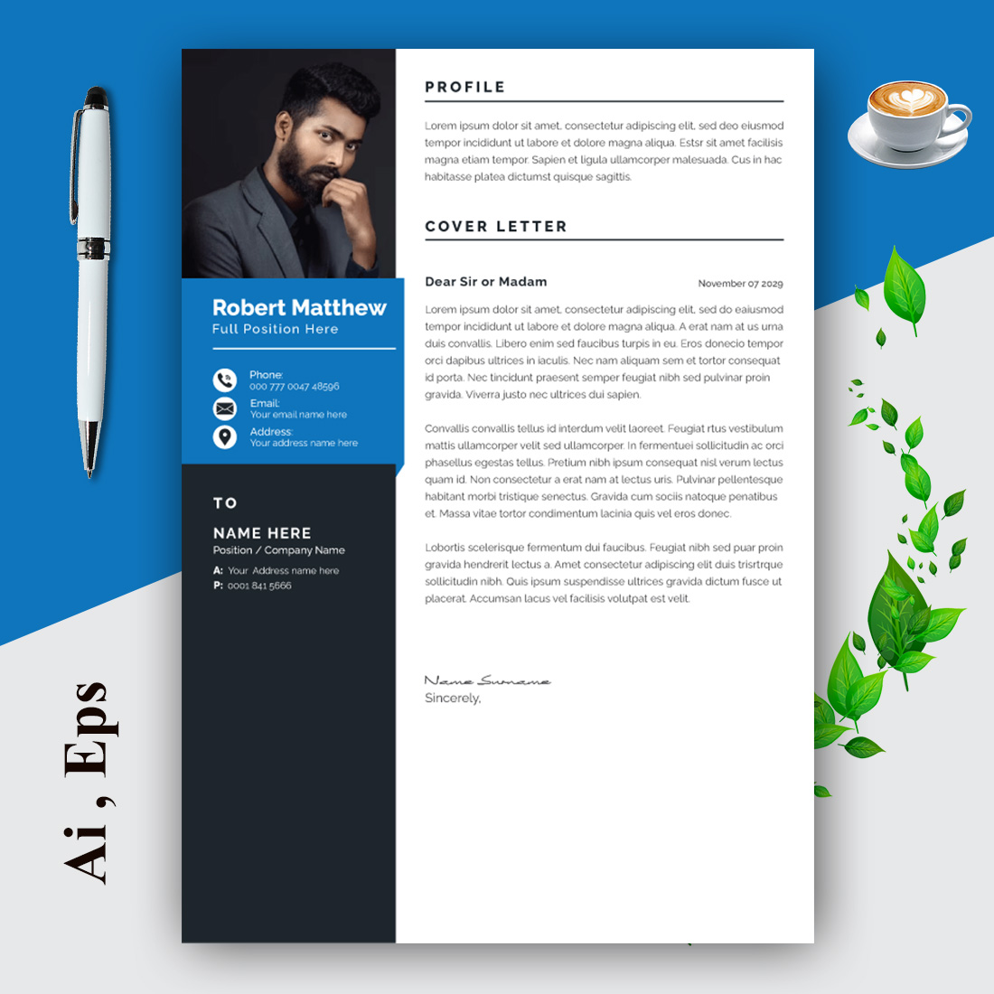 Clean Resume Layout with Cover Letter preview image.