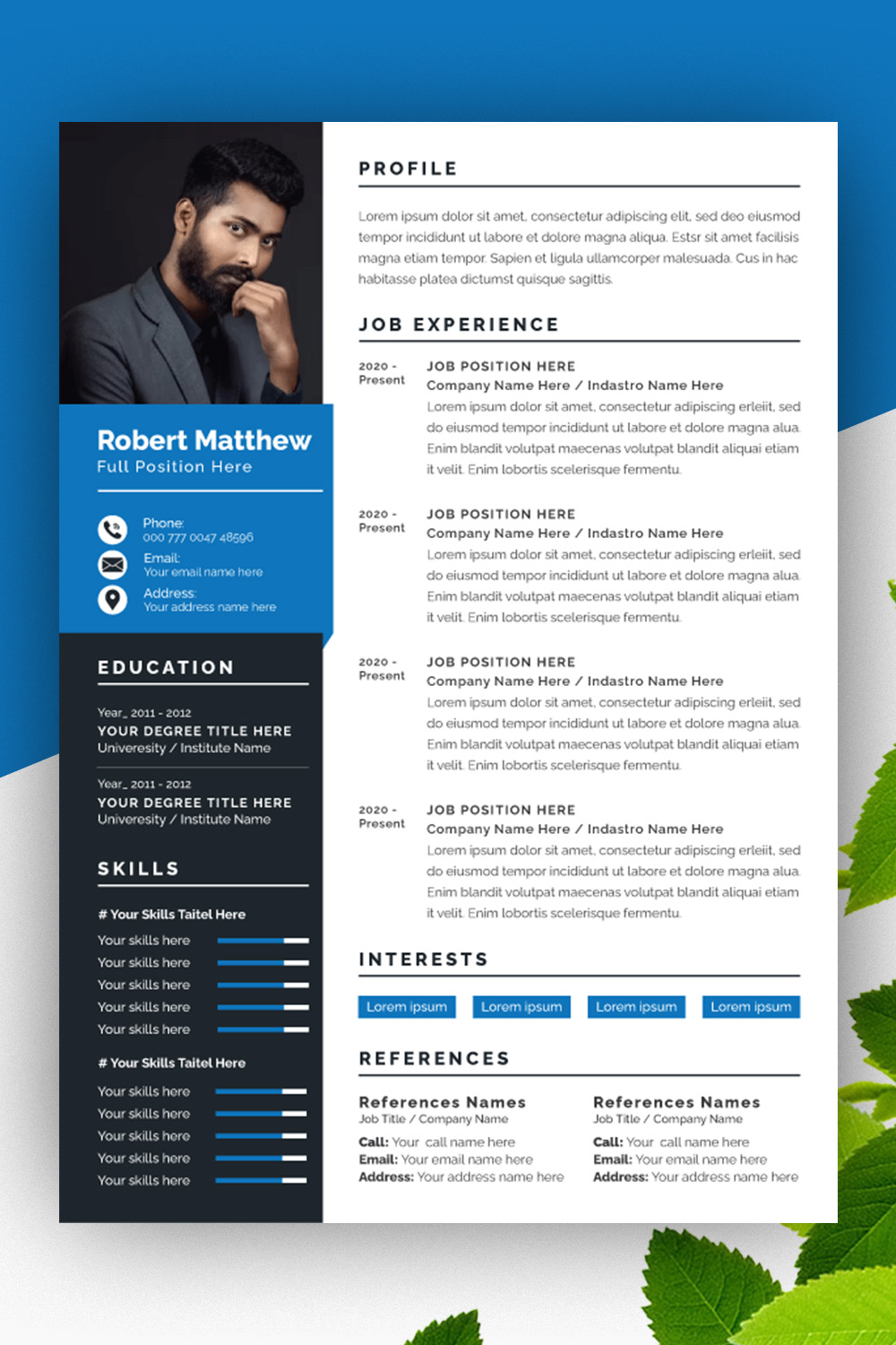 Clean Resume Layout with Cover Letter pinterest preview image.
