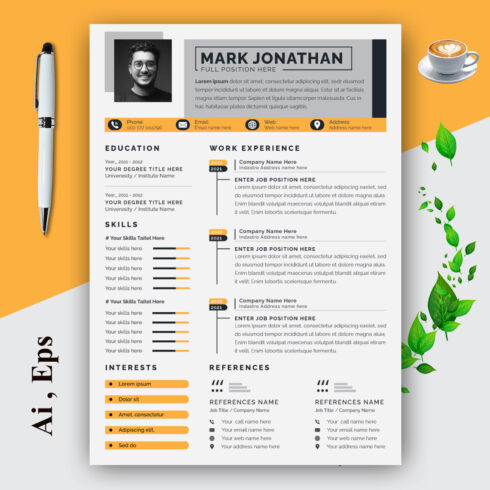 Resume Layout with Yellow Accents cover image.
