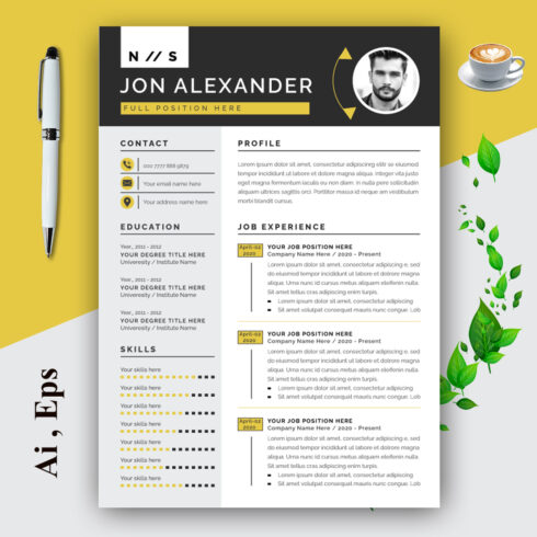 Resume Layout with Yellow and Black Header cover image.